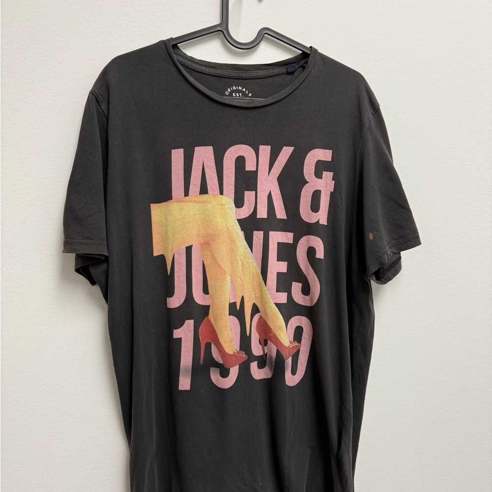 Jack & Jones Black Tee with Pink and Yellow Graphic